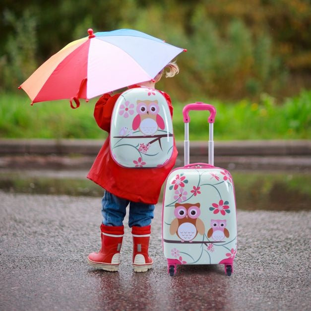 Coast Kinderkofferset 2-delig Kindertrolley + Rugzak Bloemen Blauw + Roze