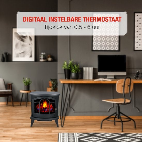 Alpina Elektrische Vicenza - Sfeerhaard - Afstandsbediening en Timer - LED Vlammen - 2000W - Zwart - Met Verwarming