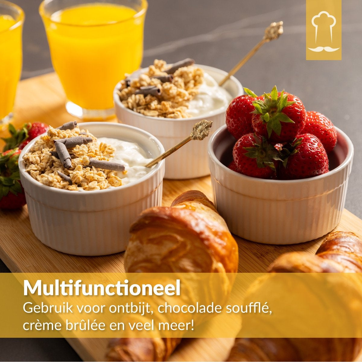 Chefarone Creme Brulee Schaaltjes - 6 Mini Ovenschalen - Ramekin Schaaltjes Keramiek - Souffleschaaltjes 200 ML - Koken met Kinderen - Toetjes Schaaltjes - Wit