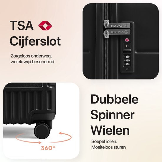 SKYCASES Classic Heritage - Grote Reiskoffer - TSA Slot - 76x52x30 cm - 100L - XL Rolkoffer - 360° geruisloze wielen - Lichtgewicht - Trolley - Zwart