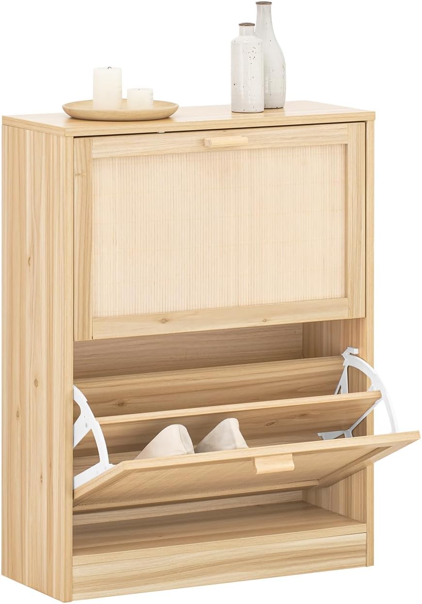 SoBuy Schoenenkast met 2 kleppen, schoenenkist, schoenenrek, schoenenopbergmeubel met 2 deuren, gangmeubel 60 x 24 x 80 cm, FSR160-N