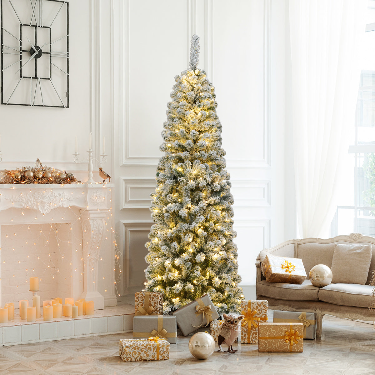Coast Besneeuwde Slim Kunstkerstboom met LED Groen/Wit – 180 cm – 500 Takpunten en 250 Warmwitte Lampjes