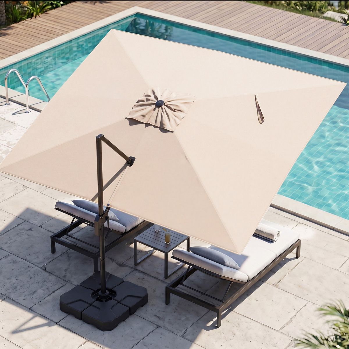 Coast Rechthoekige parasol - draaibaar voetpedaal en slinger - 300 x 390 cm - beige