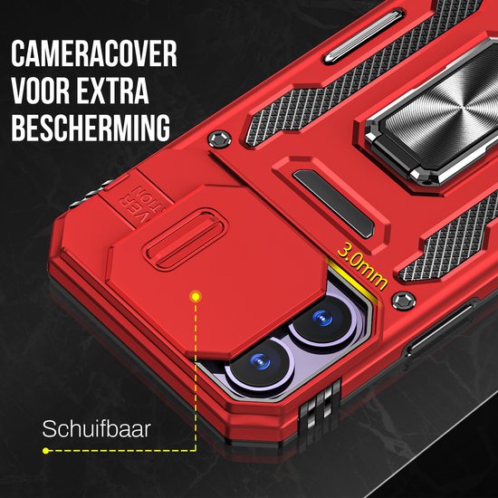 Podec Hoesje geschikt voor iPhone 11 Pro Rood Telefoonhoesje - Anti-Shock Case Cover Hybrid Armor Hoes met Kickstand Ring met Screenprotector