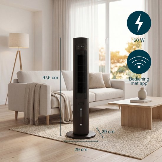Princess Smart Aircooler – App & Afstandsbediening - Luchtkoeler – 3L Waterreservoir – 3 Standen Oscillerend – 60W – 358670 - Zwart