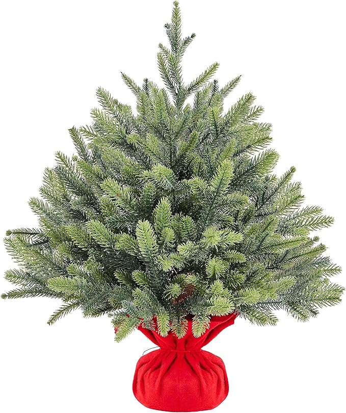 Yaheetech Mini Kunstkerstboom 61 cm - Groen - Tafelkerstboom met Cementen Voet en 62 PE Takken