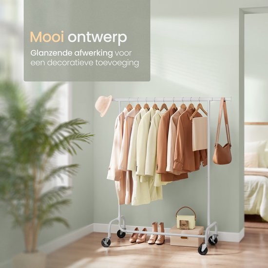 O'DADDY® Kledingrek op 4 Grote Wielen - Tot 130 Kg Draagvermogen - Verstelbaar en Uitschuifbaar - Roestbestendig Verchroomd Metaal - Eenvoudige Montage - Wit