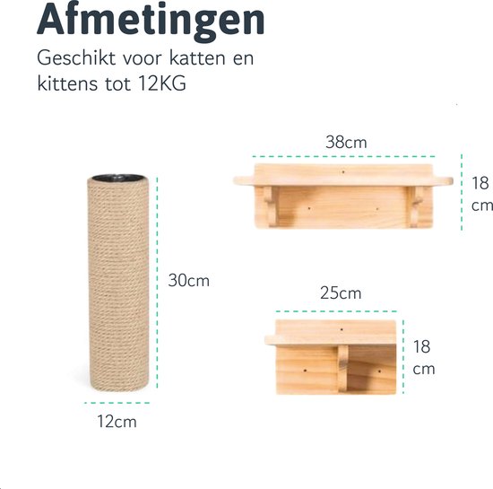 LBB Katten klimmuur - Voor elke kat geschikt - Incl. Krabpaal - Wand - Ook voor grote katten - Muur - Plank - Meubel - Katten Speelgoed - intelligentie - Speeltjes