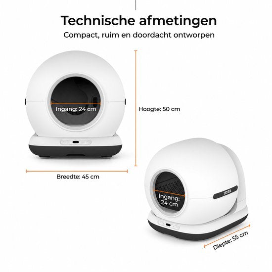 Automatische Kattenbak - Zelfreinigende Kattenbak - Inclusief App - Met kattenbakmat en 3 rollen opvangzakjes - 82L XXL- Zedar K1200