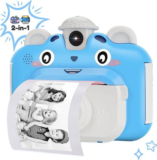AyeKids Instant Print Kindercamera - Thermische Mini Printer - Fotoprinter - Inclusief 3 rollen & 12 Kleur Stiften - Blauw