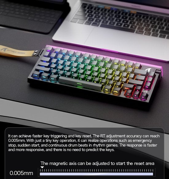 ATTACK SHARK R85HE - Magnetic Switch Wired Gaming Toetsenbord - 79keys - RGB light strip - Decorative Lanyard - Volume knob - PBT Keycaps - 8Khz - 0.005mmRT - 0.08ms - Neon Green
