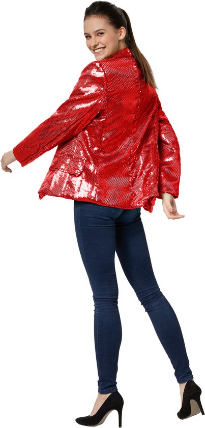 Dressforfun Paillettenjas dames rood XXL - verkleedkleding kostuum halloween verkleden feestkleding carnavalskleding carnaval feestkledij partykleding - 303875