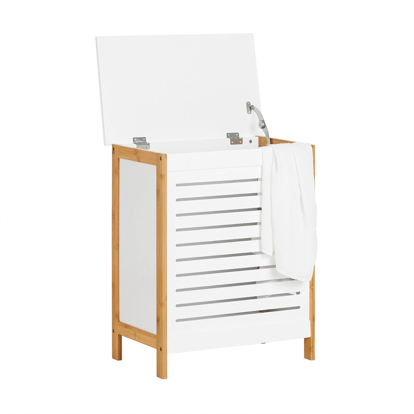 SoBuy Wasmand - met deksel - 69 x 13 x 54 cm - Wit