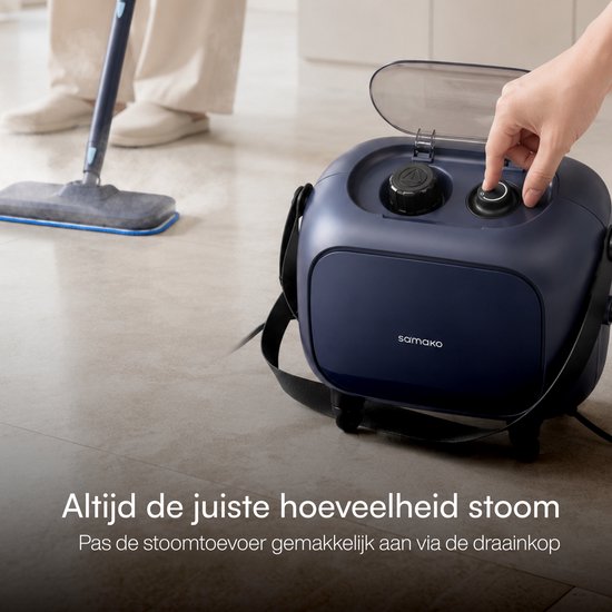 Samako Halo Stoomreiniger 1500W - Vloerreiniger met Instelbare Stoomstand - 15 Accessoires - 40min Stomen - Voegenreiniger voor Badkamer en Keuken - Blauw