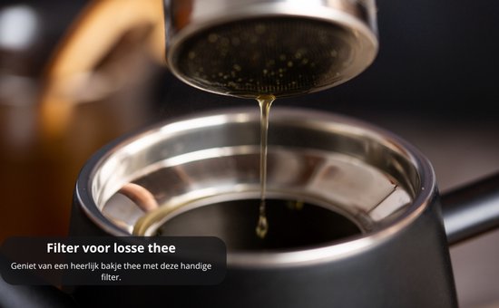 VDN RVS Theepot Dubbelwandig met Filter - Zwarte Theekan 1 Liter - 904