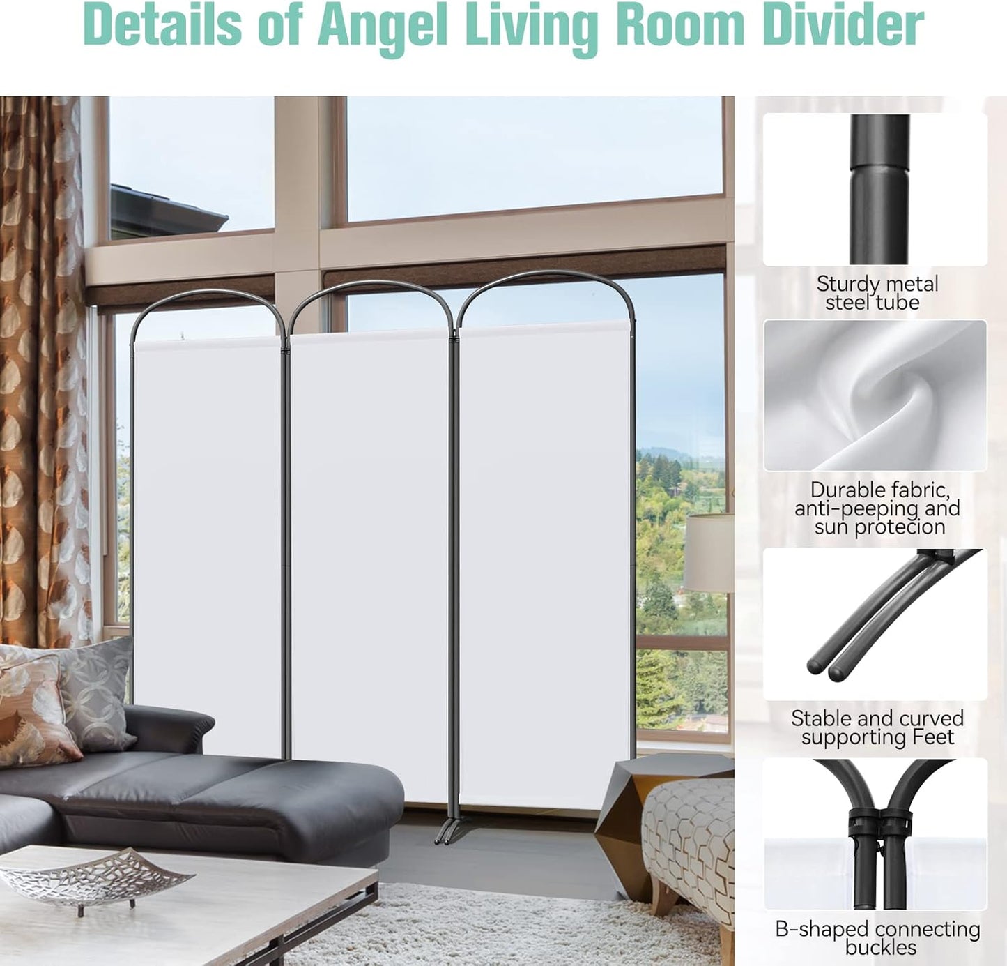 Angel Living Kamerscherm - 3 Panelen - 168 x 182 cm - Binnen en Buiten - Wit