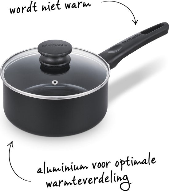 Brabantia Cooking Pleasure set - 7- delig - Inductie - Keramische anti aanbaklaag - 100% PFAS vrij - Zwart
