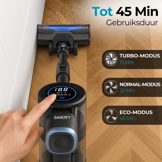 Sanovy Turbo Flex X28 Steelstofzuiger Draadloos - Zonder Zak - Op Accu - 350W - 28Kpa - Met Opzetstukken - Draadloze Stofzuiger Zonder Zak