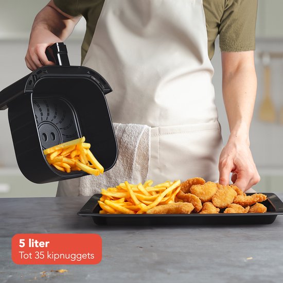 KitchenBrothers Airfryer XL - 5L - 1500W - Heteluchtfriteuse - 80ºC tot 200ºC - 8 Kookprogramma's - Zwart