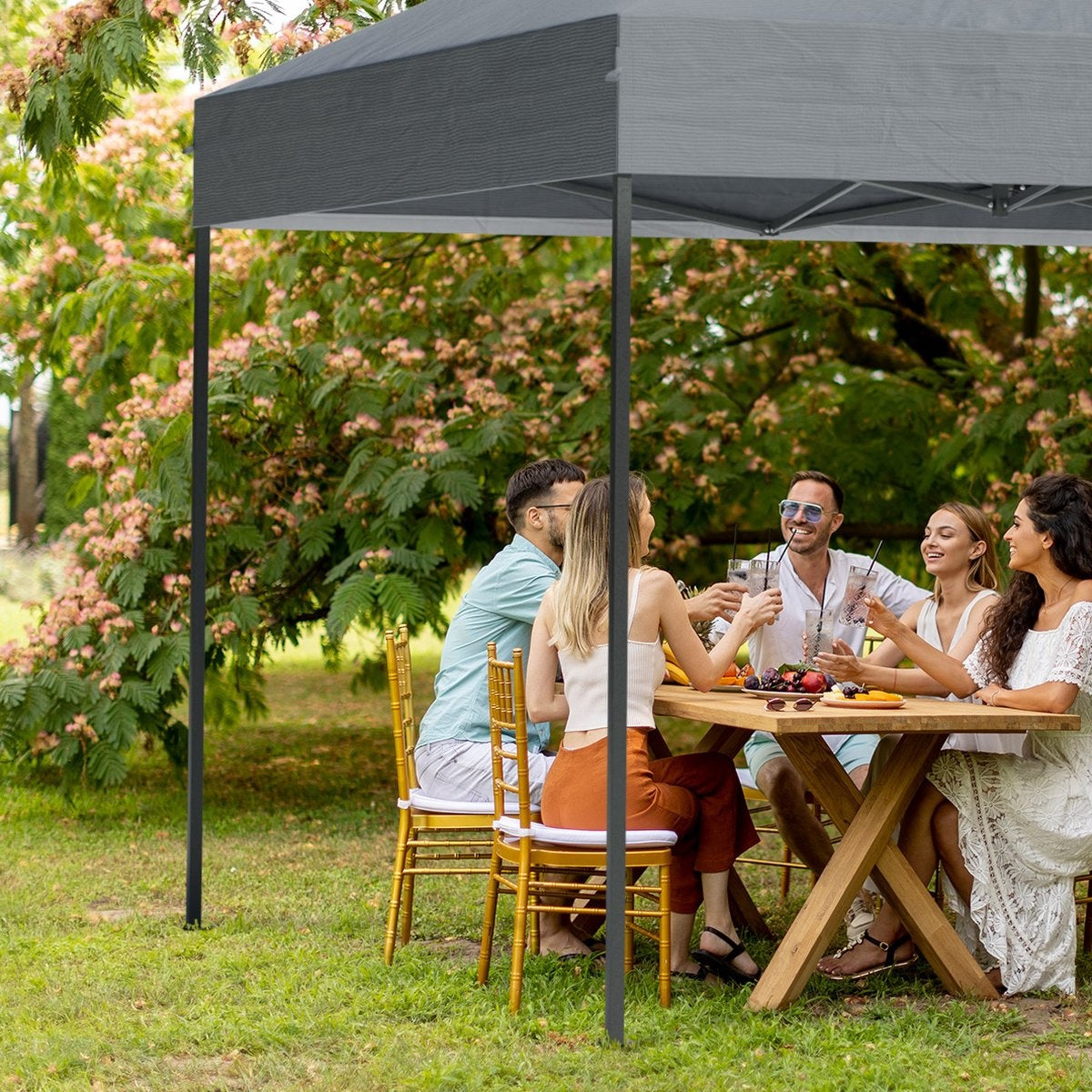 LifeGoods Partytent - Paviljoen - EasyUp - Opvouwbaar - 4 Zijwanden - Waterdicht - Met Draagtas met wieltjes - 300 x 600 cm - Donkergrijs