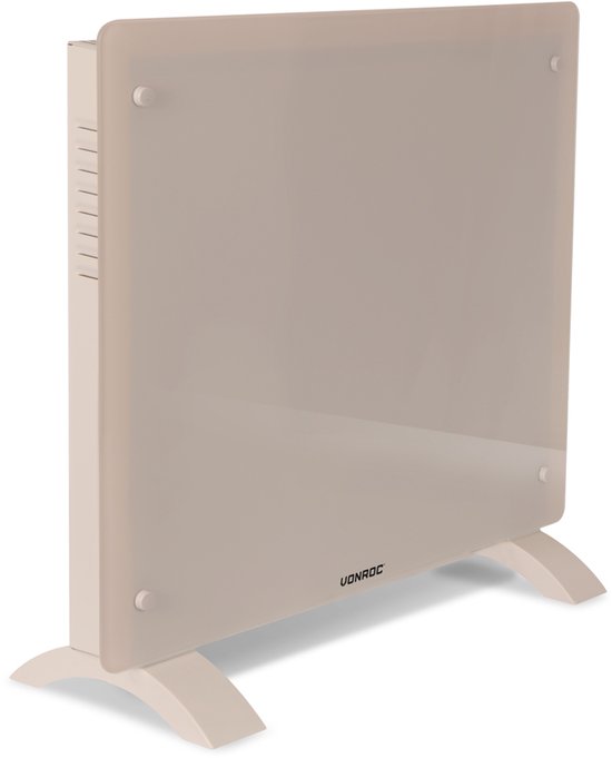 VONROC Luxe elektrische kachel - Convectorkachel met glazen paneel – 500W/1000W - Verwarmt ruimtes tot 12m2 - Bediening zowel met app (via Wifi) als handmatig – Instelbare thermostaat en timer - Beige