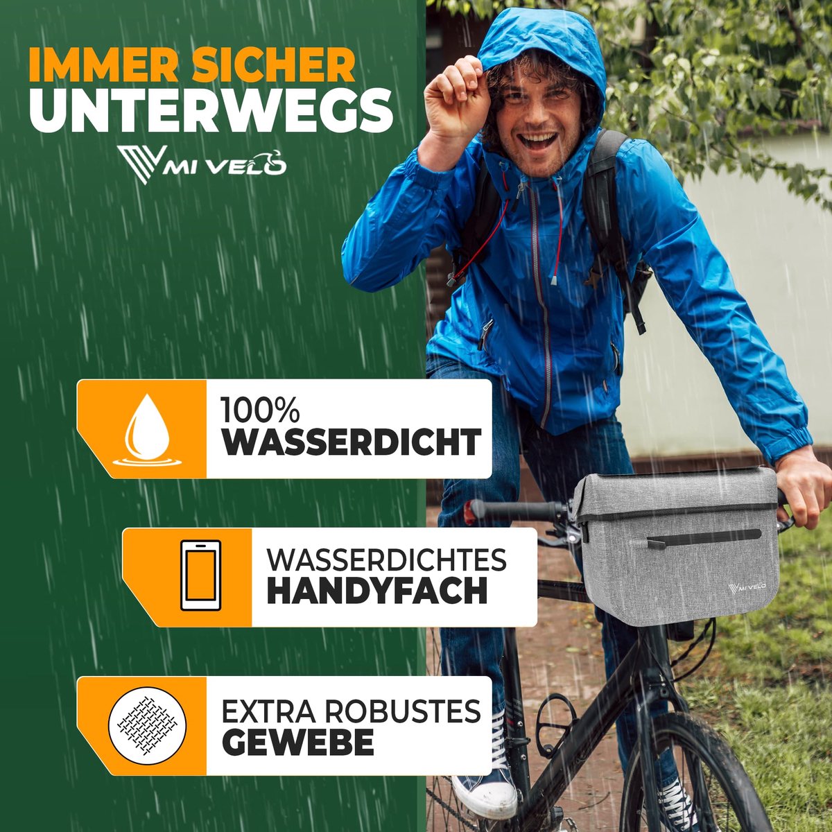MIVELO Kinderstuurtas KLICKfix – Waterdicht – Mobielvak – Grijs