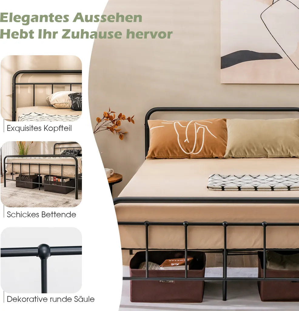 Coast -platformbed gemaakt van metalen modern bedframe met hoofd en voet deel 208 x 164 x 102 cm zwart