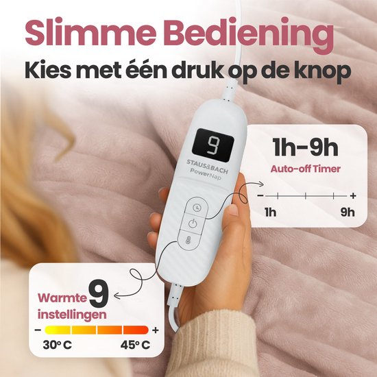 STAUS&BACH Elektrische deken 3XL - 2 persoons bovendeken - Dubbelzijdig Fleece Sherpa Warmtedeken - Champagne roze - 180x160 cm PowerNap