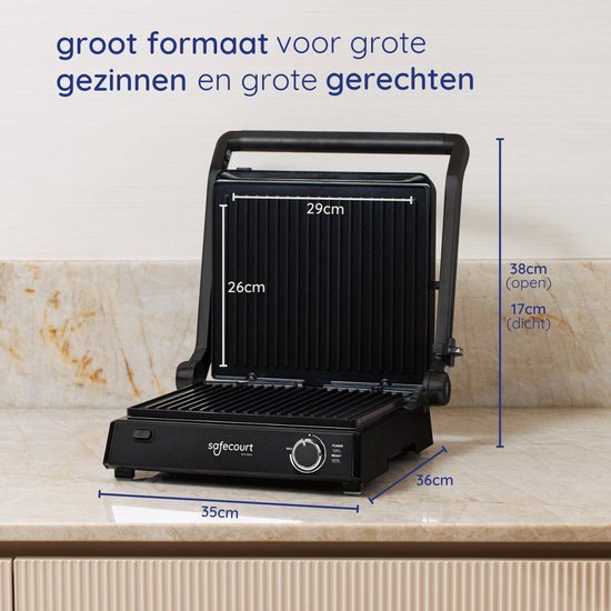 Safecourt Kitchen 3-in-1 Contactgrill en Tosti-apparaat – Verstelbare Hoogte – 2000W – Zwart
