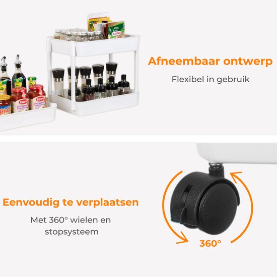 Posity Keukentrolley op wieltjes – Serveerwagen / Opbergtrolley / Keukenrek / Trolley Keuken – Verrijdbaar en Vast – 3 Lagen – Kunststof – Wit