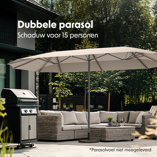 LifeGoods Dubbele Parasol - Tuin - 270x460cm - tot 15 Personen - Waterdicht - met Hoes - Taupe