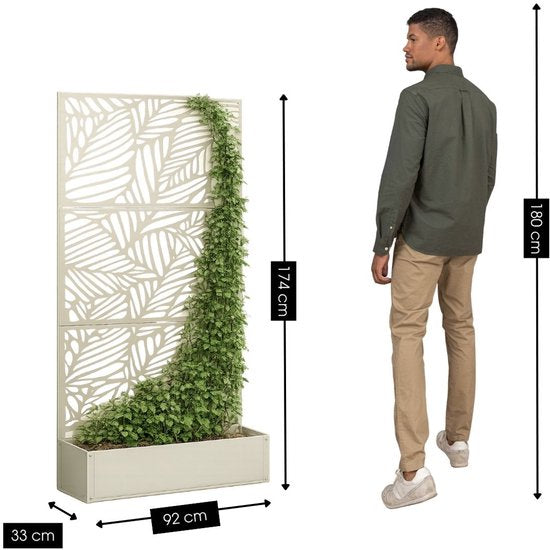 Mica Decorations Sapri Plantensteun - Plantenbak met Klimrek voor Klimplanten - Plantenstandaard Vrijstaand of tegen Muur - 92 x 33 x 174 cm - Off White