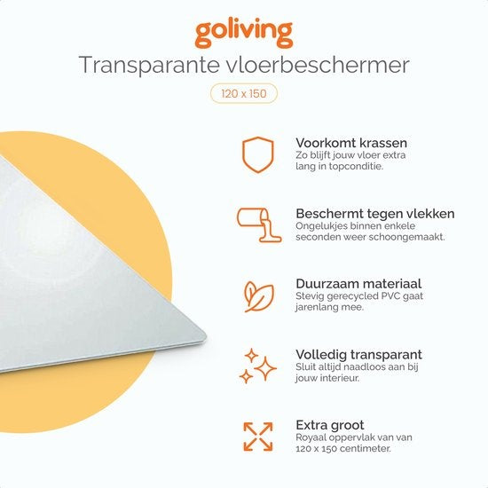 Goliving Bureaustoelmat – Vloerbeschermer voor Harde Vloeren – Geluiddempend – 120 x 150 cm – Transparant