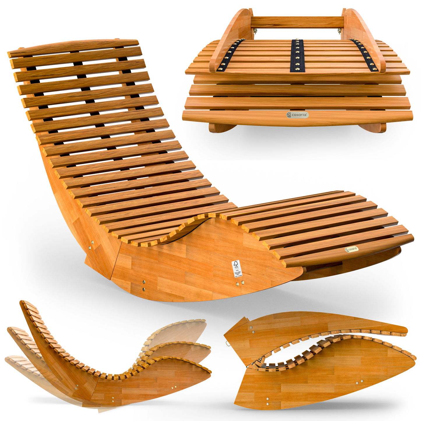 CASARIA Schommelligstoel Java – Ergonomisch Ligbed Van Duurzaam FSC-Acaciahout – Opvouwbaar En Weerbestendig – Voor Tuin En Terras – 154 x 60 x 78 cm