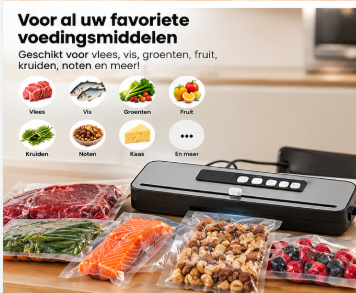 Woox Vacuümmachine Compact – Vacumeren van Droge en Vochtige Etenswaren – 38.5 x 11 x 5.5 cm – Zwart