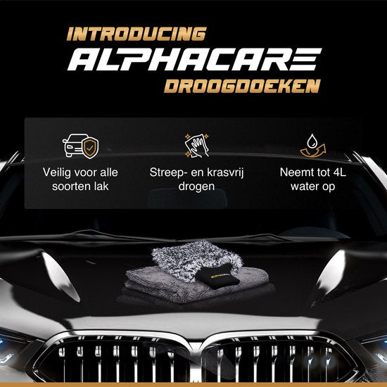 ALPHACARE - Droogdoek + Washandschoen Auto - Motor - Badkamer - Quick Dry - 60 x 80 - 600 GSM - Grijs