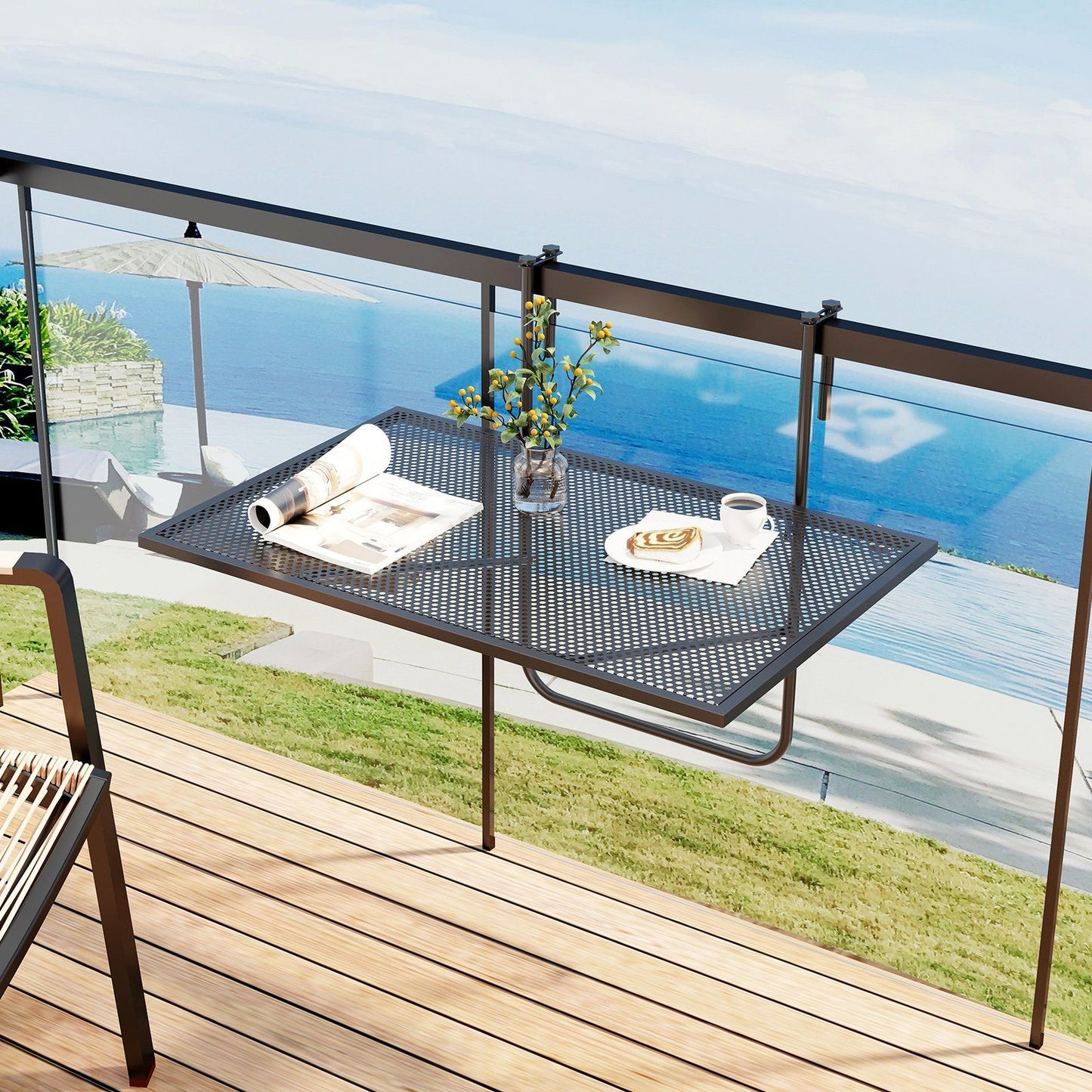 Coast Opvouwbare Balkontafel Metaal Zwart 60,5 x 40,5 cm Rechthoekige Hangtafel