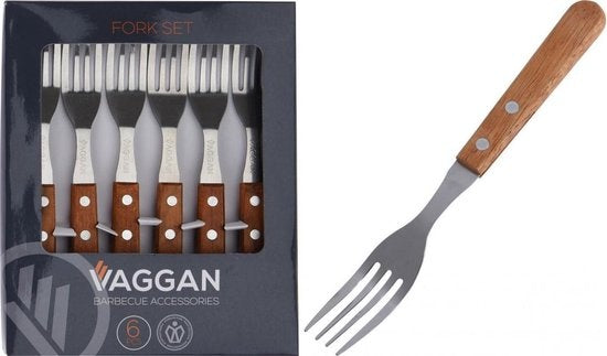 6x BBQ vorken set RVS zilver 22 cm - Tafelbestek voor ontbijt lunch en diner