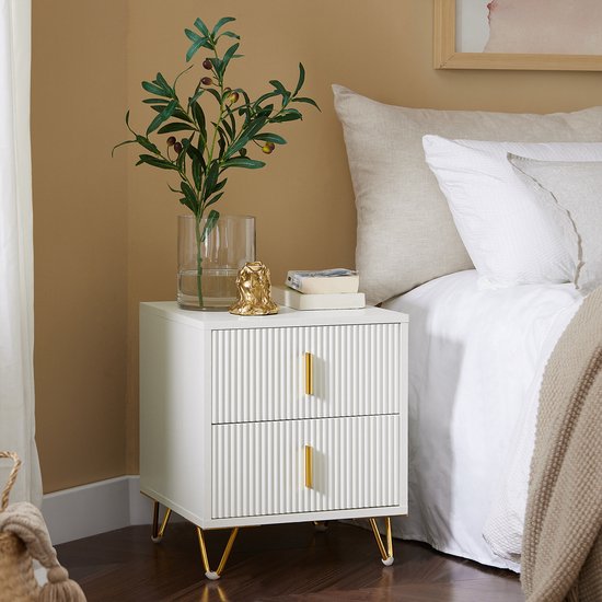 SoBuy 2-delige Nachtkastje met 2 Schuifladen - Bijzettafel - Sofa Bijzettafel - Salontafel - Slaapkamertafel - Bedtafel met 2 Lade voor Woonkamer, Slaapkamer, Kantoor, Wit, 40x40x47cm, FBT115-Wx2