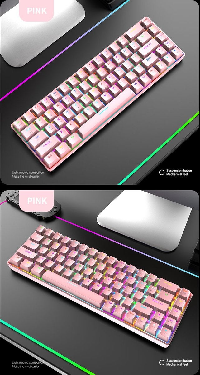 ZIYOU LANG T8 RGB Mechanisch 68Keys gaming toetsenbord - Windows/Mac game toetsenbord - Blue Switch - Mechanical Keyboard - Pink