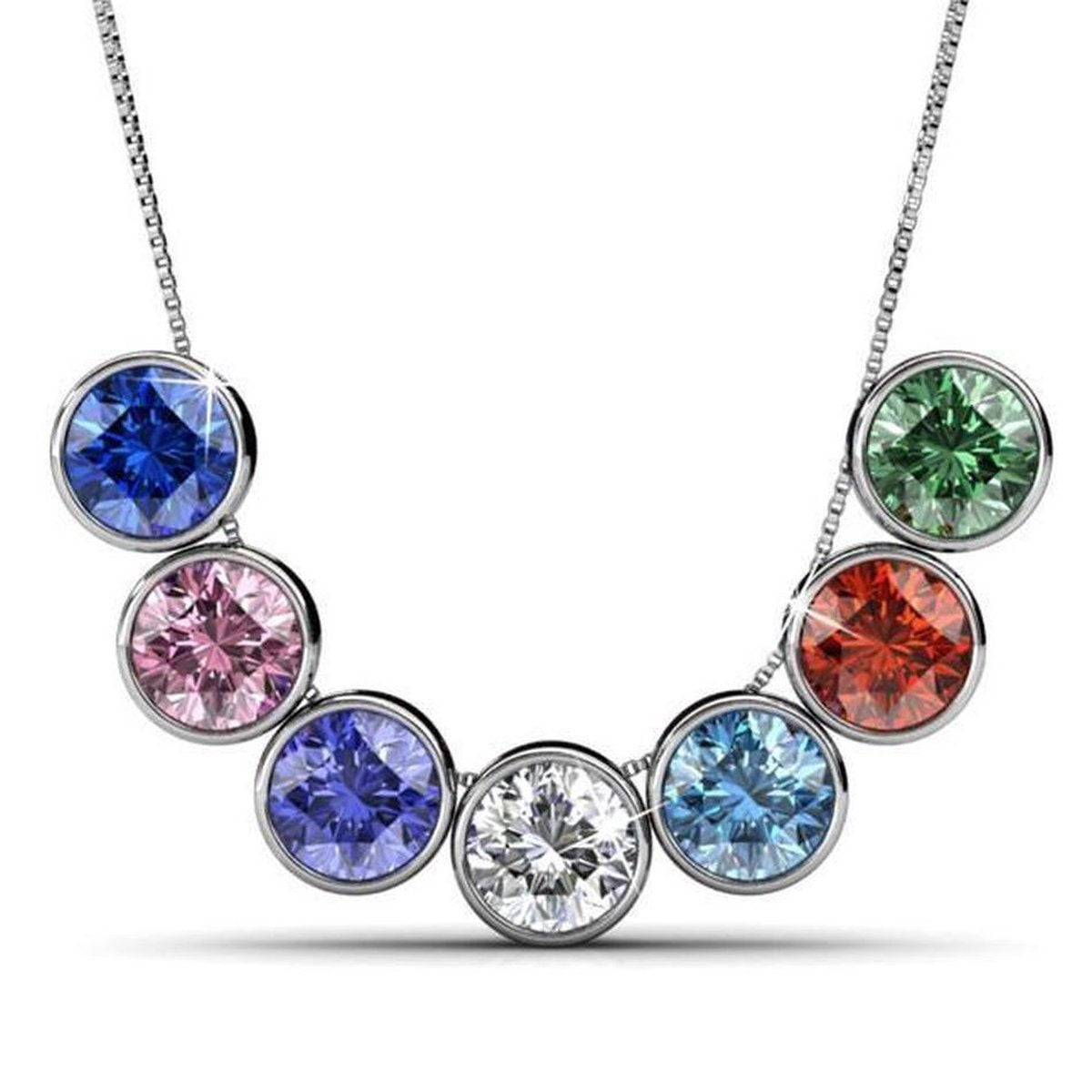 Yolora Dames Ketting met Hanger - 7 Gekleurde Kalpa Camaka Kristallen - Set van 7 - Zilverkleurig