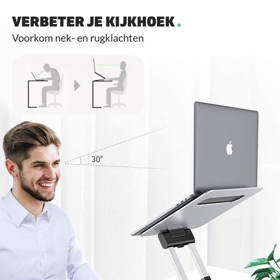 LURK® Laptop Standaard Ergonomisch - Aluminium Laptop Verhoger - Staand werken - Verstelbaar en Opvouwbaar - Silver