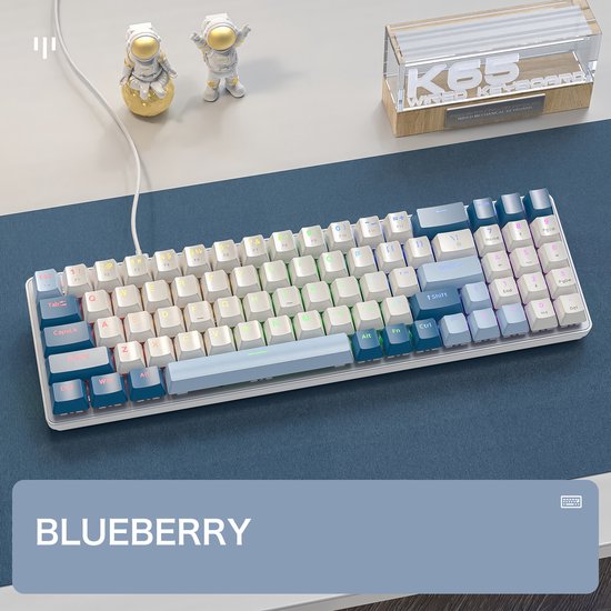 FREEWOLF K65 Mechanisch Gaming Toetsenbord - Side RGB-verlichting - 78 toetsen - Mini NumPad - Rode Schakelaar - Blueberry