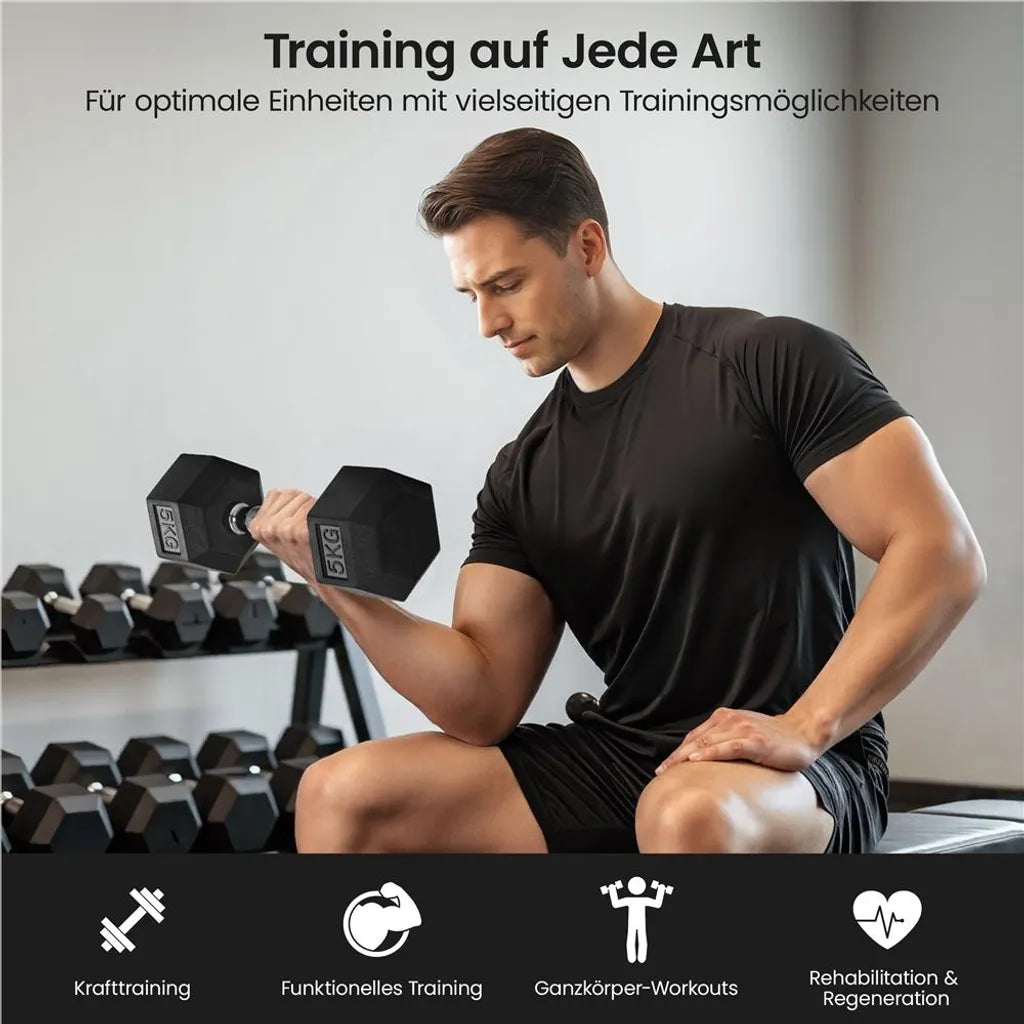 Yaheetech Hex Dumbbells Set van 2 x 5 kg - Zwart - Rubberen Halters met Antislip Grip