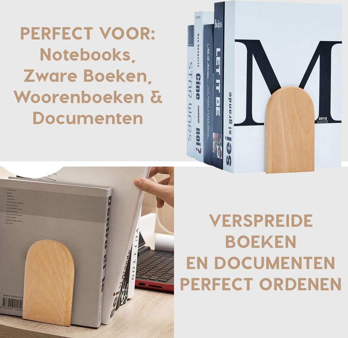 MATTI® - Boekensteun - Boekenhouder - Boekenstandaard - Boekensteunen - Set van 2 - Beukenhout