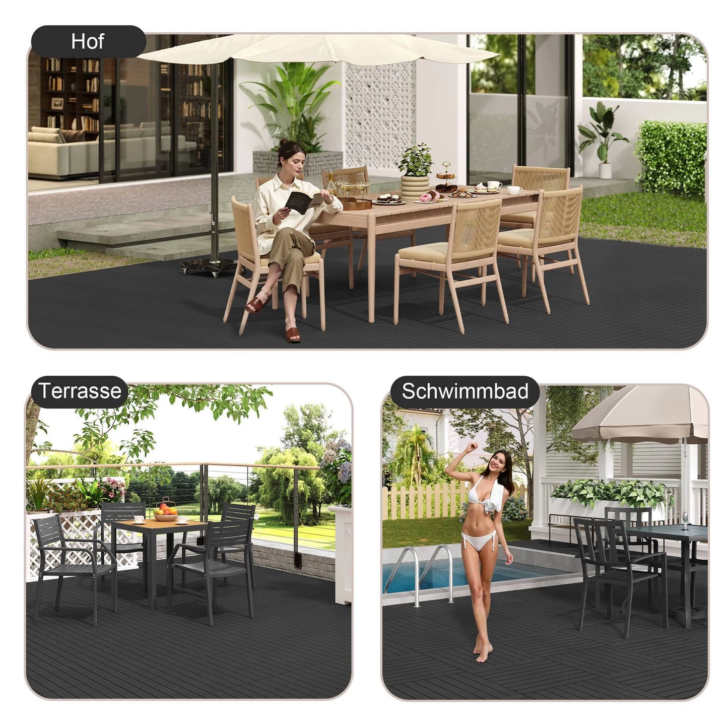 EUGAD WPC Terrastegels 30 x 60 cm - 12 Stuks - 2 m² - Kliksysteem - Diverse Kleuren