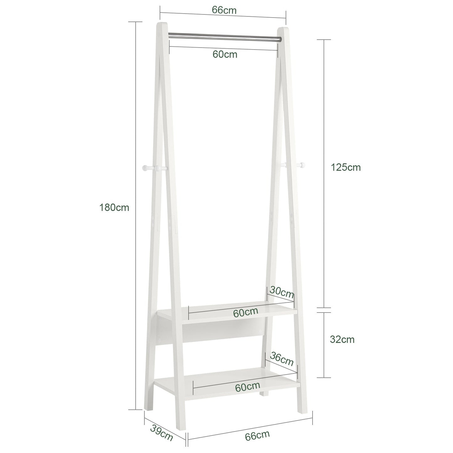 SoBuy Kledingrek - MDF - Max. 15 kg - 66 x 39 x 180 cm - Wit