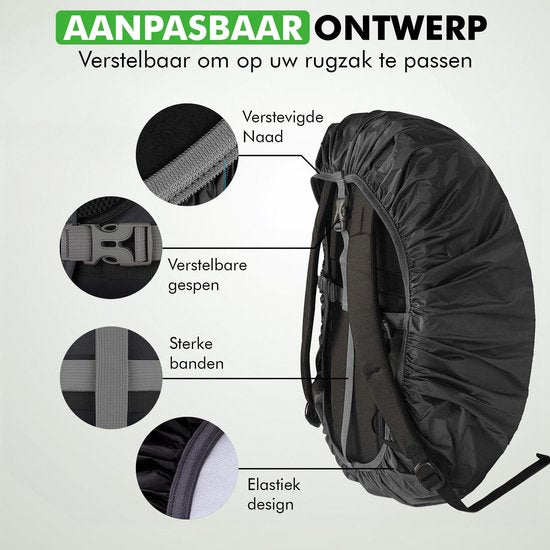 Travelhawk Regenhoes Rugzak - Waterdicht - Backpack Hoes - Reflecterend - 46-55L - Zwart