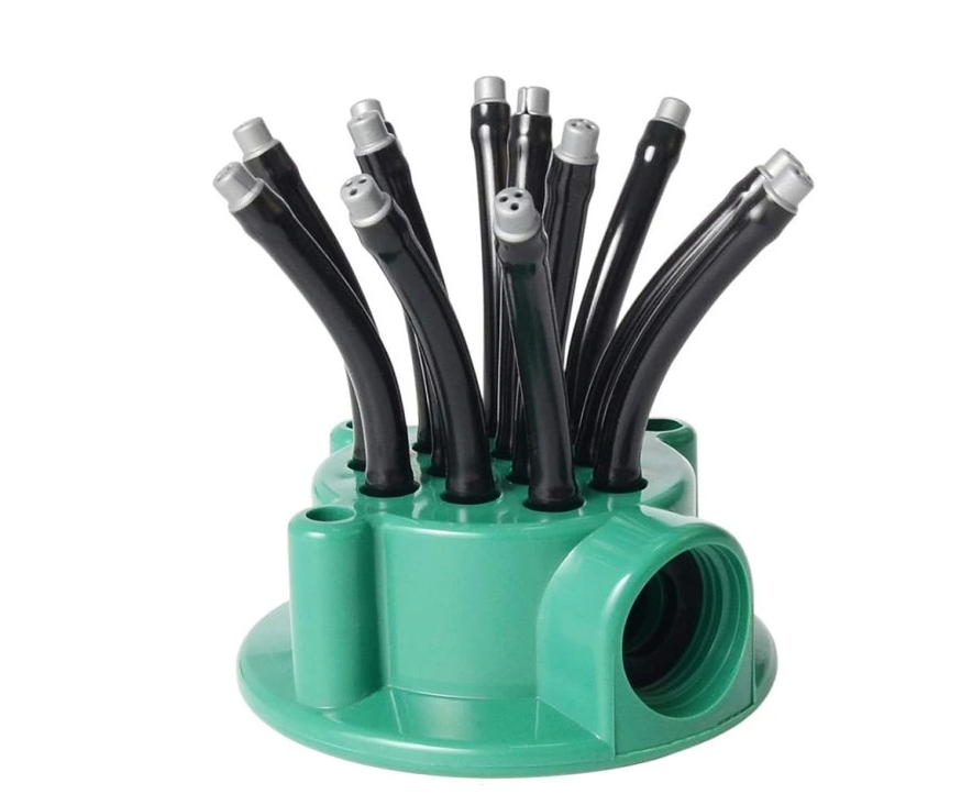 Premium Multifunctional Sprinkler – Voorzien Van 12 Buigbare Sproeikoppen En Grondpin En 35m² Bereik – Voor Gazon En Border – Groen Kunststof – 12 Koppig