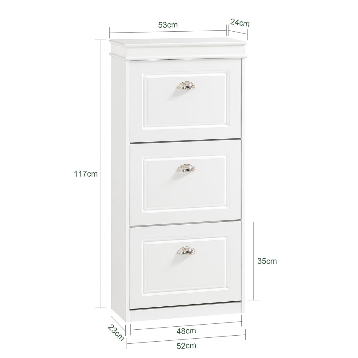 SoBuy schoenenkast met 3 kleppen – smal schoenenmeubel voor hal en entree – opslag tot 12 paar – 53x24x117 cm – wit